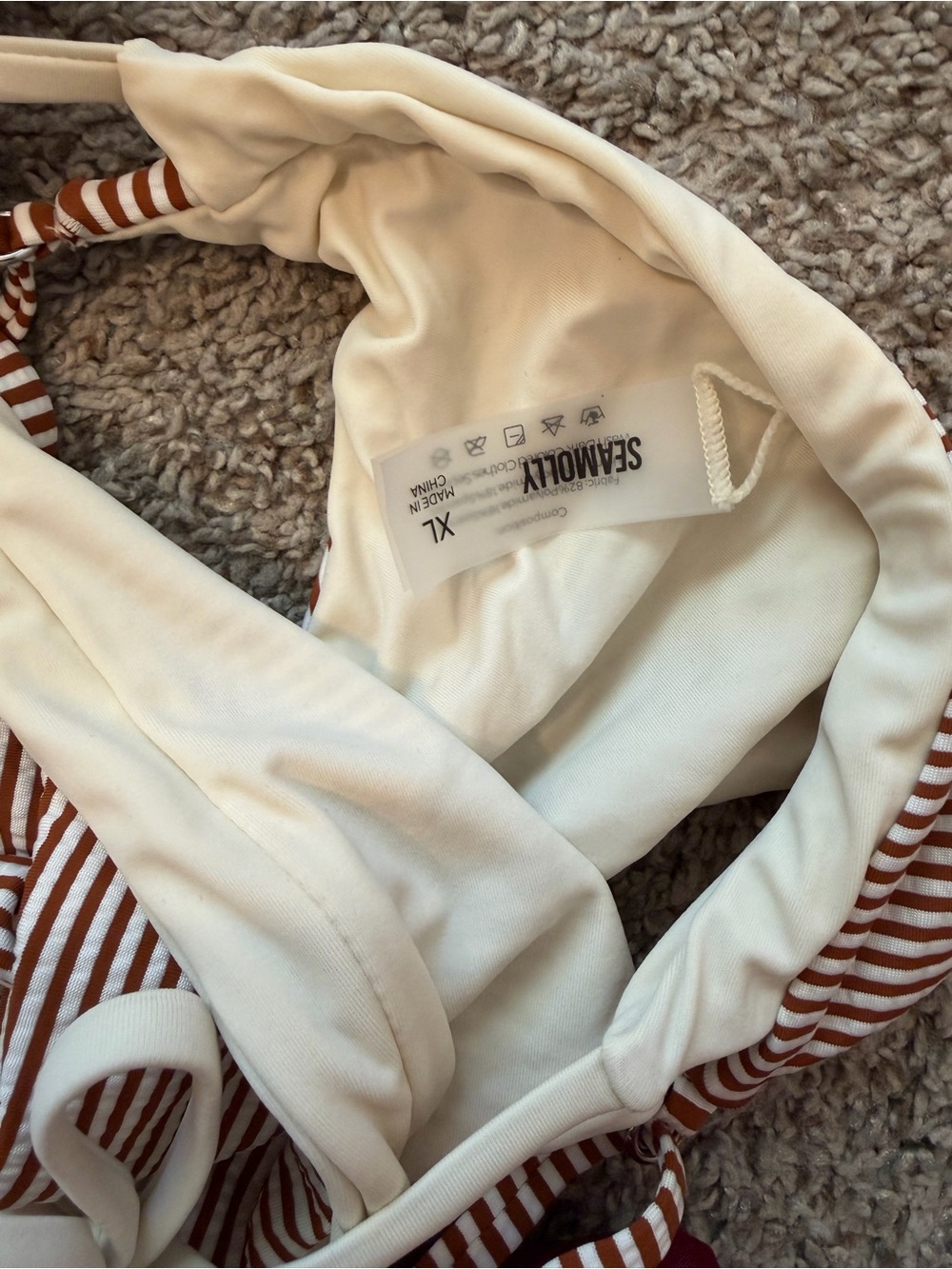 Striped Brown & White Tie-Side Bikini Set - Picture 4 of 4